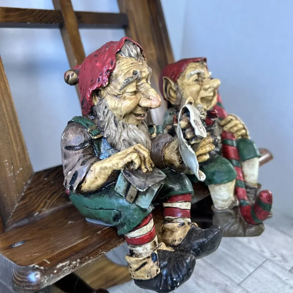Whimsical Stocking Holders Christmas Holiday Elf Elves Set Of 2 Resin Strange